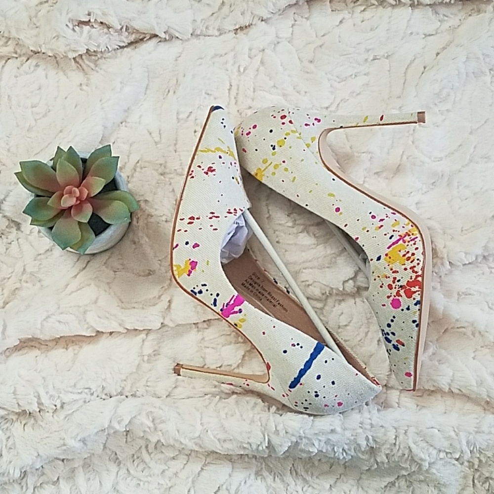 Nude Color Splatter Paint High Heels - Picture 2 of 6